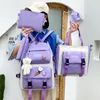 Sırt çantaları 4 PCS Setleri Mor Renkli Çocuk Okulu Backpack Kawaii Kadınlar Gençler İçin Kitap Çanta Çantaları Mochila 230613
