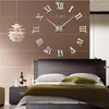 Relojes de pared Reloj 3D Números romanos Espejos grandes Superficie Lujo DIY Gran arte Sala de estar Dormitorio Decoración para el hogar Mural mudo