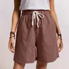 Women's Shorts Solid Casual Drawstring Frenulum Women's Fashion Pockets Pants Womens Tops Short Sleeve Women Athletic Long