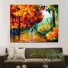 Handmade Canvas Art Autumn Date Contemporary Oil Paintings Streets People Painting Bathroom Decor