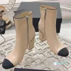 2023-Winter New Womens High Block Heel Leather Ankle Boots Luxury Designer Autumn Sexy Round Toe Side Zipper Fashion Booties