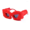 Sunglasses 2023 Plush Winter Ladies Fashion Cat-eye Female EuropeAn-American Wind Douyin Sun Glasses