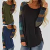 T-shirt da donna Camicetta da donna 2023 Patchwork allentato T-shirt casual da donna a maniche lunghe Sottile O Collo Orlo ad arco Tunica Pullover Top Lady