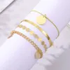 Conjunto de pulseiras douradas para mulheres com corrente fina de metal, lantejoulas, pulseira de liga geométrica, pulseira ajustável, joias R230614