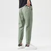 Pantaloni da uomo OUSSYU Marca Estate Cotone Caviglia Lunghezza Uomo Sottile Coulisse Accogliente Coreano Tinta unita Verde Chiaro Casual Harun Pantaloni Uomo 230614