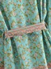 Casual Dresses Boho Vintage Multi Floral Print Sashes Kimono Women bohemian V Neck batwing Sleeves rayon cotton happie short robe Cover-ups J230614