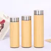 Custom logo! Creative bamboo water bottle vacuum insulated stainless steel cup with lid Tea strainer wooden Straight cup Ppgqx