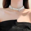 Choker koreańskie naszyjniki z podwójnej warstwy perłowej kobiety modny luksusowy elegancki styl łańcuch kołnierzyka retro naszyjnik