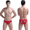 Underpants Men Sexy Cotton U Convex Pouch Briefs Printed Christmas Red Penis Underwear Middle Waist Bikini