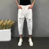 Jeans masculino Cool Men Nona calça com botão rasgado e zíper coreano Calças de cor sólida Roupas masculinas