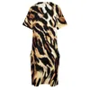 Vestidos de talla grande Animal Chic Dress Size Estampado de leopardo Basic Casual Ladies Summer manga corta Trendy Birthday Present 230613