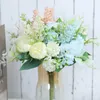 Fleurs séchées Roses artificielles pivoine en soie blanche de haute qualité bleu ciel mariée Bouquet décor de mariage fausse fleur accessoires pour la maison artisanat