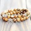 Lien Bracelets MG0745 8 Mm Image Jaspers Energy Bracelet Set Hamsa Main Poignet Mala Fleur De Lotus Charme Yoga