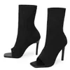 Xibeilove2023 New Design Women Ankle Boots PEEP TOE TOEKINITTSTRETN STRETNING FABRIC BOOTSセクシーなカットアウト薄いハイヒールシューズ