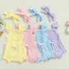 Clothing Sets 0-18M Summer Lovely Toddler Baby Girls Boys Clothes Sets Solid Knit Ruffles Sleeve Bodysuit Romper Tops Shorts 2pcs Clothes 230613