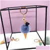 Keychains Lanyards Ice Cream Pendant Keychain Cute Cartoon Plush Bags Hang Cone Car Key Chain Ring Creative Gift Accessories Drop Dhgym