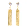 Backs Earrings Vintage Gold Long Metal Tassel Clip On Trendy Pearl Without Piercing Mosquito Coil For Women Jewelry 2023