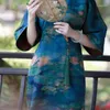 Ethnische Kleidung Herbst chinesischen Stil traditionelle Hanfu Frauen elegante Qipao Kleid Vintage Festival Party Cheongsam blau