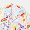 Camisas casuais masculinas havaianas camisa de verão masculina praia resort arco-íris padrão de desenho animado graffiti manga curta camisa folgada 230613