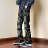 Herr jeans foufurieux streetwear hole kamouflage man hög midja last byxor rak mode baggy byxa byxor