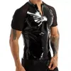 T-shirts pour hommes T-shirts en cuir brillant PVC sexy pour hommes T-shirt à manches courtes