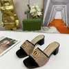Designer Womens Slippers Sandals flip flops mid heel leather fashion sexy shoes ladies summer Outdoor Square head Chunky Heel Sandals 5.5 cm with Box