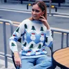 Vrouwen Truien BKLD Vrouwen Lange Mouw Trui Tops Sneeuwpop Gedrukt Womens Kerstboom Trui 2023 Herfst Winter Casual Knit Jumper