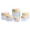 Frosted Glass Jar Cream Bottles Round Cosmetic Jars Hand Face Cream Bottle with Wood Grain Cap 5g-10g-15g-30g-50g-100g Dfefx
