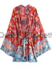 Casual Dresses Vintage Chic Women Floral Print Sashes Bat Sleeve Rayon Beach Bohemian Kimono Dress Ladies V Neck Summer Boho Bikini Cover-Ups J230614