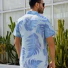 Mäns casual skjortor Summer Men's Beachwear Kortärmad lös bladtryck toppar Fashion Semesterstil