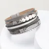 Bangle Boho Charm Leather Pearl Armband For Women Party Fashion Multilayer Rhinestone Wide Wrap Bangles Magnetcic Clasp smycken gåvor