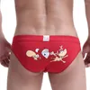 Underpants Men Sexy Cotton U Convex Pouch Briefs Printed Christmas Red Penis Underwear Middle Waist Bikini