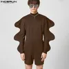 Men's Shorts Men Rompers Solid Turtleneck Streetwear Long Gigot-sleeve Male Jumpsuits Fashion Casual Irregular Playsuits S-5XL INCERUN 230613