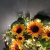 زهور زخرفية للبيع الصيف الاصطناعي الخريف إكليل مصنوعة يدويا الأوكالبتوس أوراق المال عباد الشمس الزهور الصغيرة مع قطاع LED