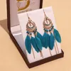 Boucles d'oreilles pendantes paon bleu longue plume pour femmes mode ethnique perles plage chaîne Femme fête vacances Boho bijoux