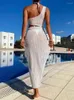 Damskie stroje kąpielowe seksowne wycięte siatkę stroju kąpielowego w stroju kąpielowym Pareo Summer Solid White Beach podzielona maxi sukienka bikini pokrywki kobiety