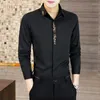 Men's Dress Shirts Men's Long Sleeve Embroidery Fashion Korean Slim Fit Trendy White High Quality Social Henley Man Casual Shirt Black