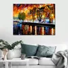 Contemporary Abstract Canvas Art Amsterdam Winter Reflection Handmade Landscape Oil Painting Living Room Wall Decor