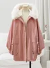 Femmes Trench Coats Rose Parkas Coton Manteau Pour Femmes Grand Col De Fourrure Rembourré Vestes Doux Chaud Femme Hiver Laine Doublure Veste Chic À Capuche