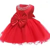 Mädchen Kleider 3M-24 Monate Sommer Perlen Spitze Baby Kleid 1 Jahr Mädchen Geburtstag Vestido Party Prinzessin