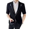 Herrenanzüge Herren 2-teiliges Set Kurzarm Reißverschluss Kragen Jacke Hose Männlich Business Casual Mode Slim Fit Anzug Mantel Hose