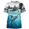 Cool sommar-t-shirt digital tryckning herrkläder lös fritid fiske kläder t-shirt