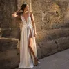 Berta Bohemian Lace Wedding Dresses Appliqued A Line Deep V Neck Split Side Bridal Gowns Vestido De Novia Satin Wedding Dress