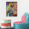 City Rhythms Wall Art on Canvas Date in The Rain Handcrafted Contemporary Painting for Entryway