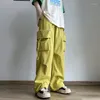 Pantalons pour hommes DEEPTOWN Y2K Vintage Cargo Hommes Vert Bleu Jaune Pantalon Décontracté Lâche Mâle Rubans Droite Streetwear Hip Hop Mode