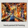 Colorful Textured Canvas Art Amsterdam Night Canal Hand Painted Abstract Artwork Urban Landscape High Quality