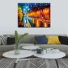 Cityscapes Canvas Art Blue Lights Beautiful Street Landscape Handmade Painting for Modern Home Office