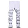New White Bordado Edição Coreana Designer Slim Fit Jeans Marca Moda Buraco Quebrado Elástico Versátil Cintura Alta Calça Harlan Street