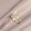 Cluster Rings Korean 14K Real Gold-plated Exquisite Small Butterfly CZ Ring Applies To Women Daily Adjustable Open Design Paving Jewelry