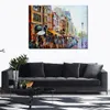 Stedelijke straten canvas kunst Amsterdams regen handgemaakt abstract schilderij modern decor voor kantoor